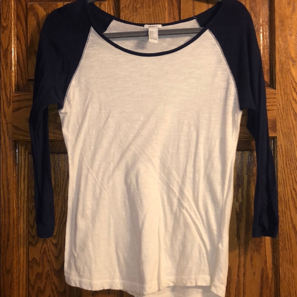 Navy blue and white baseball T-shirt